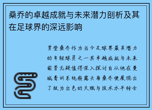 桑乔的卓越成就与未来潜力剖析及其在足球界的深远影响